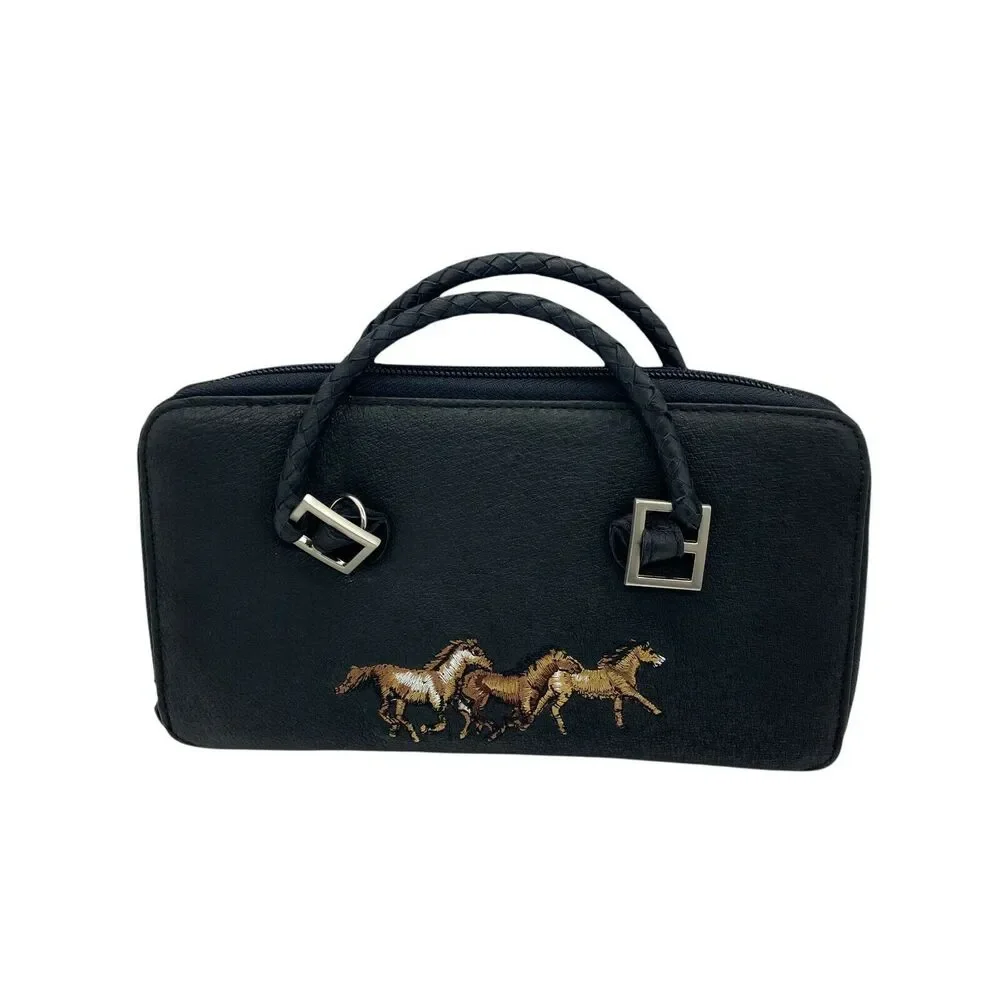 Horse Travel Wallet Purse The Gallery Collection Women's Black Double Handles
